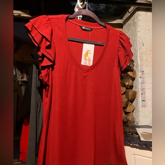 Elegant Ruffle Sleeve Blouse in Rich Red - Picture 1 of 3